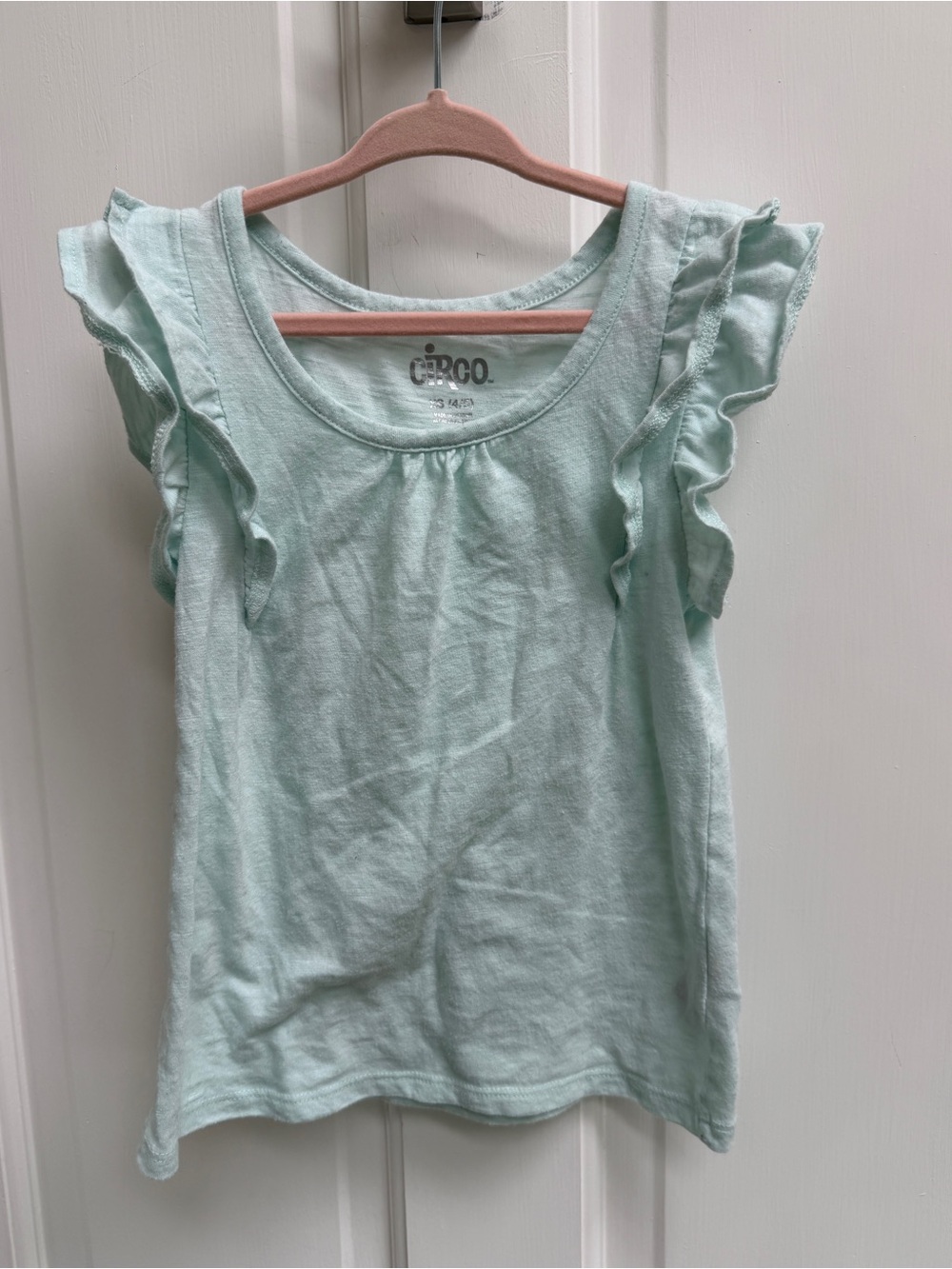 Check XS Girls 4 5 Blue Ruffle Short Sleeve Top Blouse Shirt